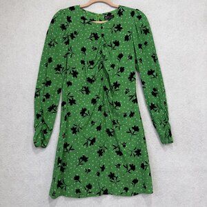 Nobody's Child Dress Womens 4 Green Floral Long Sleeve A Line Mini Viscose